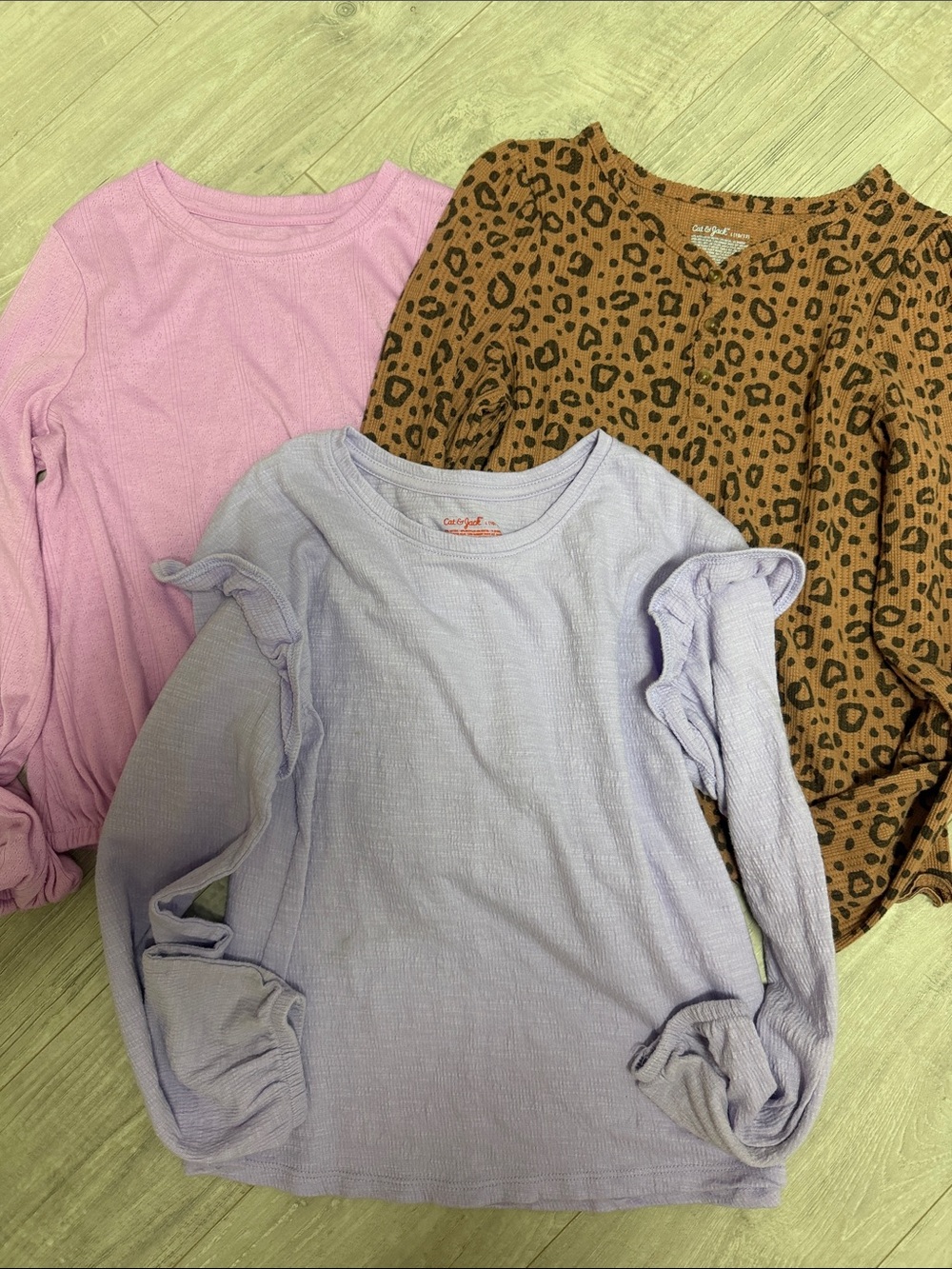 Cat & Jack Lilac Ruffle Long-Sleeve Top & Pink and Leopard Mix - Kids